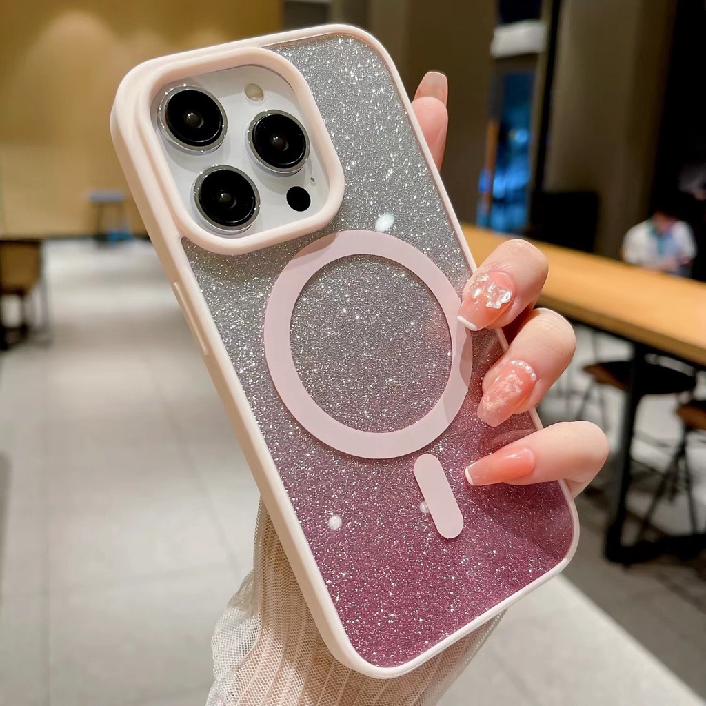 เคสโทรศัพท์มือถือแบบนิ่ม TPU ใส กันกระแทก แต่งกลิตเตอร์ไล่โทนสี หรูหรา สําหรับ Iphone 15 pro max 14 13 12 11 Pro Max