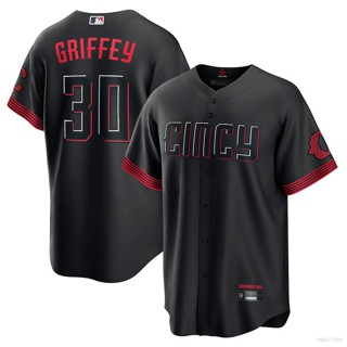 Qy 2023-2024 เสื้อคาร์ดิแกนเบสบอล แขนสั้น พิมพ์ลาย Cincinnati Reds Jersey Griffey Button Down