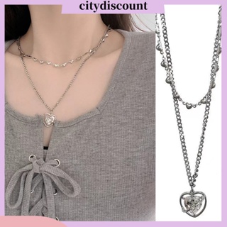 &lt;citydiscount&gt; สร้อยคอโซ่เหล็กไทเทเนียม จี้รูปหัวใจ แบบสองชั้น ปรับได้ หรูหรา สําหรับเด็กผู้หญิง