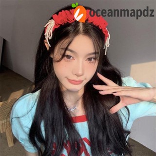 OCEANMAPDZ ที่คาดผม ประดับโบว์ ไข่มุก เครื่องประดับศีรษะ แฟชั่นเกาหลี ด้านข้างกว้าง อารมณ์เจ้าหญิง ที่คาดผมย้อนยุค