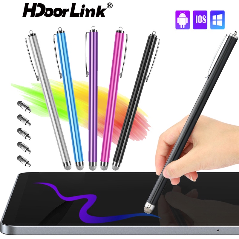 Hdoorlink ปากกาทัชสกรีน ปากกา Capacitive โลหะ ตาข่าย ไมโครไฟเบอร์ ปลายสัมผัสหน้าจอ ปากกาสไตลัส สําหรับ Ios Samsung แท็บเล็ต PC