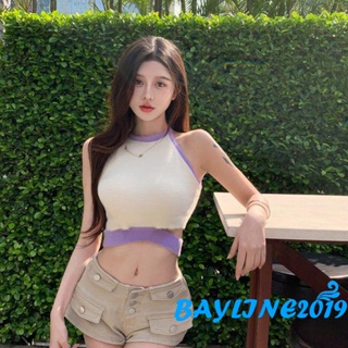 Bay- เสื้อกล้าม แขนกุด ผูกปมหลัง สีตัดกัน สไตล์สตรีท สําหรับผู้หญิง