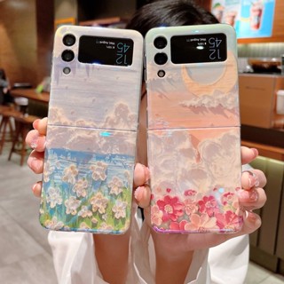 เคสโทรศัพท์มือถือแฟชั่น พรีเมี่ยม ลายดอกไม้ ภาพวาดสีน้ํามัน สีฟ้า สําหรับ Samsung Galaxy Z Flip5 4 3 Z Flip 4 5G Galaxy Z Flip4