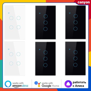 1/2/3/4 Gang Tuya Wifi Smart Touch Switch แผงกระจกนิรภัยสีดำ/ขาว Capacitive Touch Sense ฟังก์ชั่นจับเวลา Mobile App Control Hands-free Voice Control canyon