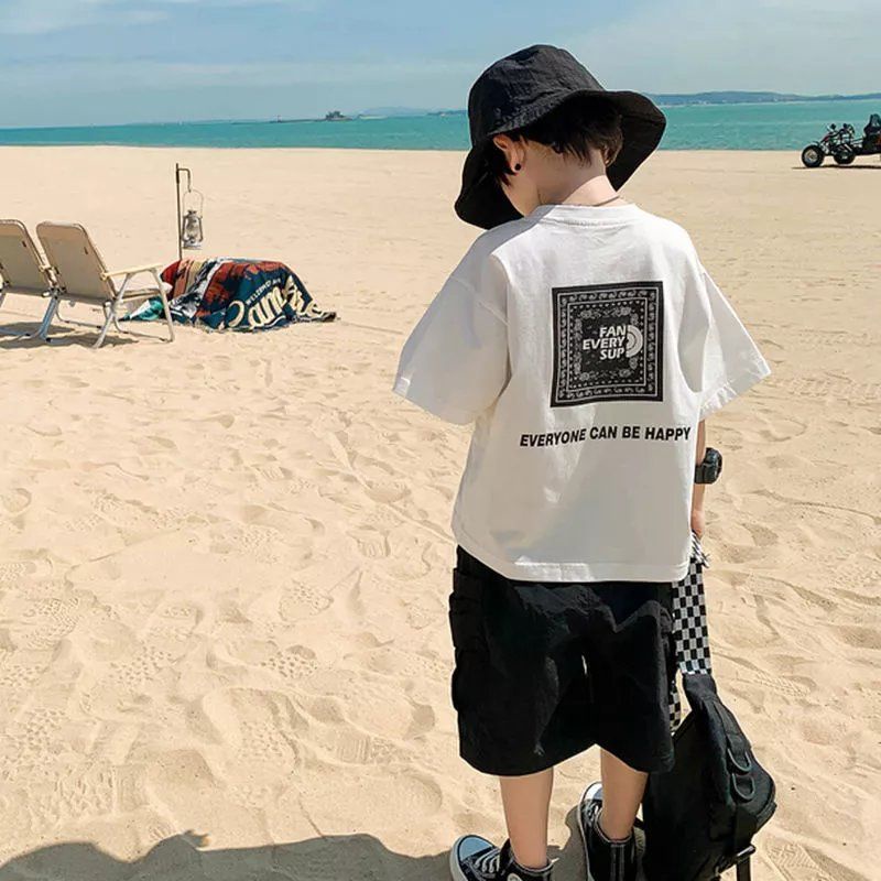 【Boys T Shirt】เสื้อยืด แขนสั้น พิมพ์ลาย ทรงหลวม สไตล์เกาหลี (1-12 ปี)