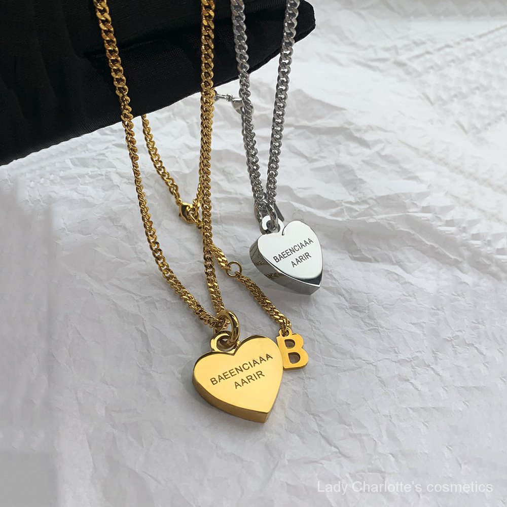 [0708]YWYX-SDY B's Letter Love Titanium Steel Necklace Female Light Luxury Minority Design High Sense European and American Ins New Peach Heart Clavicle Chain Y2K JHFM