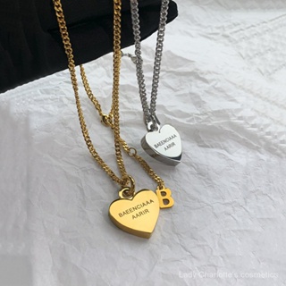 [0708]YWYX-SDY Bs Letter Love Titanium Steel Necklace Female Light Luxury Minority Design High Sense European and American Ins New Peach Heart Clavicle Chain Y2K JHFM