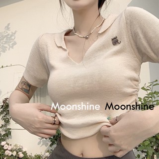 Moon  เสื้อครอป เสื้อแฟชั่นผู้หญิง y2k สีพื้น สําหรับผู้หญิง ใส่ไปคลับ ปาร์ตี้ 2023 NEW  Jl1016 คุณภาพสูง Chic รุ่นใหม่ High quality A29J1J1 36Z230909