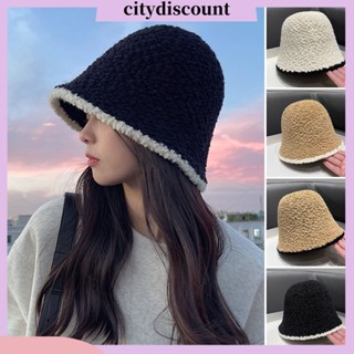 &lt;citydiscount&gt; หมวกบักเก็ต ผ้าขนแกะเทียม แบบหนา ทรงโดมสูง สองด้าน ให้ความอบอุ่น จับคู่สี สําหรับผู้หญิง