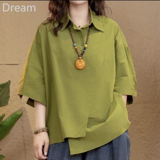 Summer short-sleeved casual shirt loose large size solid color Korean style fashion slimming elegant high-end top for women