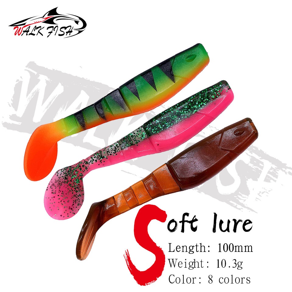 Walk FISH เหยื่อตกปลาซิลิโคน รูปตัว T แบบนิ่ม 10.3 กรัม 10 ซม. 3 ชิ้น