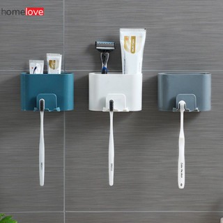 【พร้อม】ที่วางแปรงสีฟันติดผนังที่วางแก้วน้ำแบบไม่มีหมัดติดผนังน้ำยาบ้วนปากที่วางแก้วชั้นเก็บของ homelove
