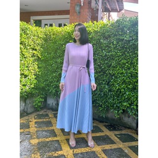 Restock!! 2MUAY LONG SLEEVE TWO TONE PLEAT DRESS เดรสผู้หญิง เดรสพลีทคุณภาพ รุ่น GJO3968 7สี FREE SIZE