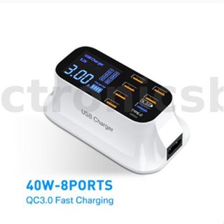 อะแดปเตอร์ชาร์จ 40W 75W 8 พอร์ต USB-A*6 QC3.0 Type-C ปลั๊ก EU US ปลั๊ก UK