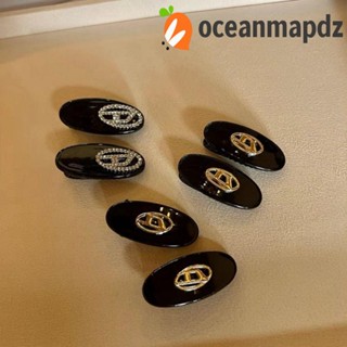 Oceanmapdz กิ๊บติดผมอะคริลิค ทรงวงรี ลายตัวอักษร D สีดํา 2 ชิ้น