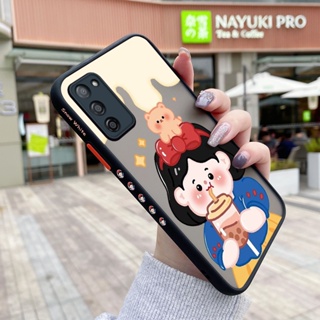 เคสโทรศัพท์มือถือแบบแข็ง ใส กันกระแทก ขอบสี่เหลี่ยม ลายการ์ตูนชานม เด็กผู้หญิง สําหรับ OPPO A55 5G