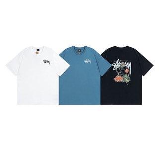 Stussy- เสื้อยืดคอกลม แขนสั้น พิมพ์ลายตัวอักษร ดอกไม้ คลาสสิก แฟชั่นใหม่ล่าสุด UnisexTUYR