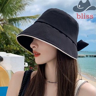 Bliss หมวกบังแดด หมวกชาวประมง ประดับโบว์ พับได้ สีพื้น สําหรับเดินทาง กลางแจ้ง ฤดูร้อน