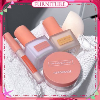 ♕ HERORANGE Light Skin Base Makeup Set Box Foundation Isolation Concealer Loose Powder Full Set Suit For Novice Long Lasting Face Makeup FURNITURE