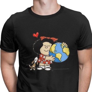 เสื้อยืด ผ้าฝ้ายแท้ พิมพ์ลาย Mafalda The World And Her ขนาดใหญ่ สําหรับผู้ชาย ไซซ์ 4XL 5XL 6XL