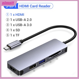 Ni อะแดปเตอร์ฮับ Usb C เป็น Hdmi 5-in-1 Type C พร้อมการ์ดรีดเดอร์ Sd Usb3.0 Usb2.0 สําหรับแล็ปท็อป