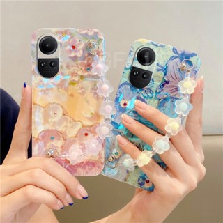 พร้อมส่ง ใหม่ เคสโทรศัพท์มือถือแบบนิ่ม กันกระแทก ลายดอกไม้ พร้อมสายคล้องคริสตัล แฟชั่น สําหรับ Oppo Reno 10 Pro Reno10 Pro+ 5G 2023 Reno10Pro Plus