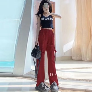 2TOYOUNG  กางเกงขายาว คาร์โก้ กางเกง เชือกอเมริกันคลาสิค Cargo pants 2023 NEW 072045 สวย Stylish สไตล์เกาหลี Comfortable A20M07H 36Z230909