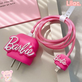 Lilac Barbie เคสป้องกันสายชาร์จโทรศัพท์มือถือ สีชมพู พร้อมสายพัน สําหรับตุ๊กตาบาร์บี้ Kawaii 18 20W