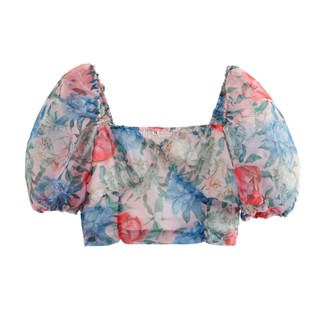 เสื้อเชิ้ต คอสี่เหลี่ยม พิมพ์ลาย Organza 4544
