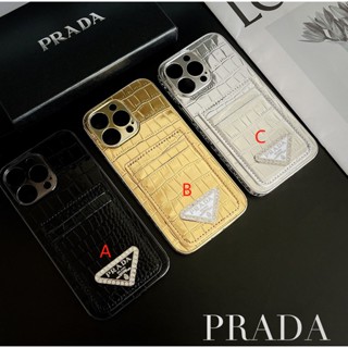 เคสโทรศัพท์มือถือชุบไฟฟ้า ลายแบรนด์ PRADA สําหรับ iphone14 13 12 pro max 14 11 14pro 14plus 13 12 11 promax