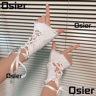 Osier1 ถุงมือผ้าถัก ลูกไม้ ยืดหยุ่น กันแดด สไตล์โกธิค โลลิต้า พังก์ สําหรับผู้หญิง