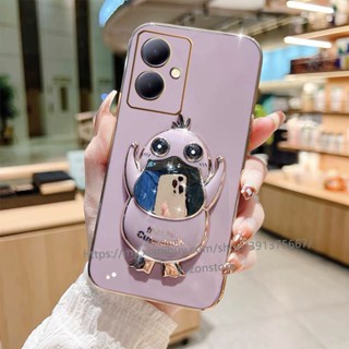 เคสโทรศัพท์มือถือ TPU นิ่ม ขอบตรง กันหล่น ลายการ์ตูน พร้อมขาตั้ง สําหรับ VIVO Y27 4G 5G 2023 เคส Phone Case