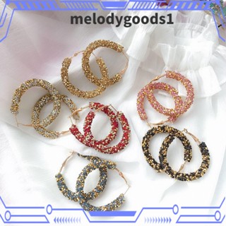 Melodygoods1 ต่างหูห่วงคริสตัล ทรงเรขาคณิต ขนาดใหญ่ แวววาว