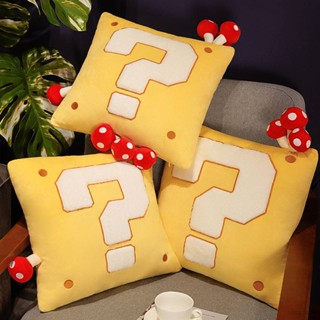 หมอนอิงโซฟา ลาย The Super Mario Bros Question Mark Block พร้อมเห็ด สําหรับเด็ก ตกแต่งบ้าน