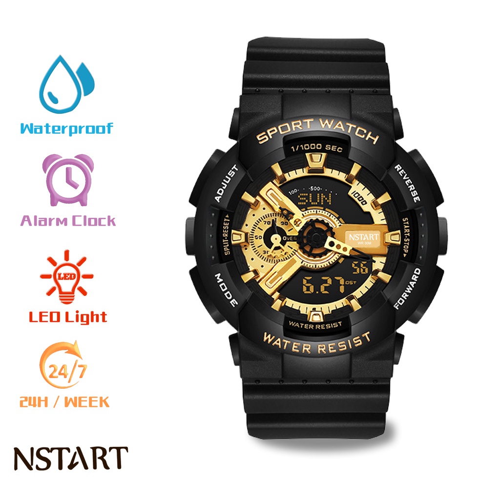 Nstart นาฬิกาข้อมือควอทซ์ดิจิตอล สีดํา สําหรับผู้ชาย NST-110