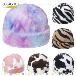 EUTUS Skullcap หมวกแก๊ป ขนเฟอร์เทียม ลายม้าลาย วัว แตงโม สีรุ้ง สําหรับฤดูหนาว