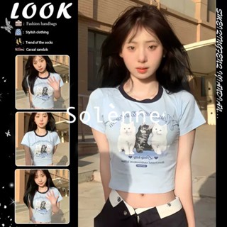 Solenne  เสื้อครอป เสื้อยืดผู้หญิง ครอป baby tee สาวเรโทร 2023 NEW Style คุณภาพสูง High quality ทันสมัย ins A99J2YM 36Z230909