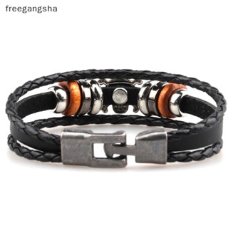 [FREG] สร้อยข้อมือโจรสลัด ผู้ชาย ผู้หญิง พังก์ หนังสีดํา ถัก สร้อยข้อมือ กําไลข้อมือ อะนิเมะ FDH