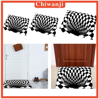 [Chiwanji] พรมเช็ดเท้าออปติคอล กันลื่น ลายภาพลวงตา 3D สีดํา สีขาว สําหรับตกแต่งห้องครัว ห้องนอน ห้องอาหาร 3D