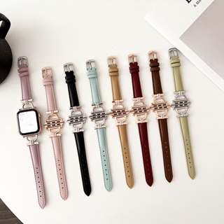 สายนาฬิกาข้อมือหนังแท้ ประดับเพชร สําหรับ Apple Watch 8 7 SE 6 5 4 3 2 1 SE