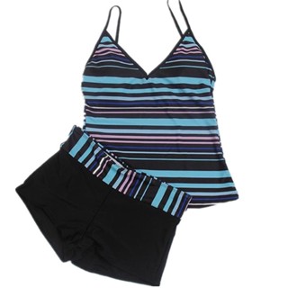 2 Pcs/Set Swimsuit Women Retro V Neck Colored Striped Print Bikini Set