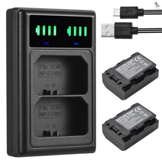 {self} NP-FZ100 Battery Charger with LED Indicators + 2pcs NP-FZ100 Batteries 7.2V 2280mAh with USB Charging Cable Replacement for  A9/ A7R III/ A7 III/ A6600