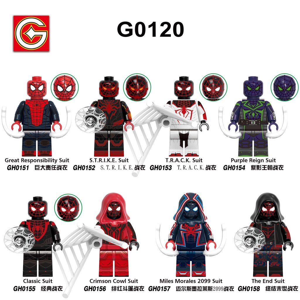 ฟิกเกอร์ Spiderman Miles Marvel ขนาดเล็ก T.R.A.C.K. ของเล่นตัวต่อฟิกเกอร์ Burdick Blocks