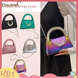 【Double C 】✿   กระเป๋าสะพายไหล่ หนัง PU ทรงคลัทช์ แต่งกลิตเตอร์ พร้อมสายสะพาย หรูหรา แฟชั่นสําหรับสตรี เหมาะกับงานปาร์ตี้ค็อกเทล