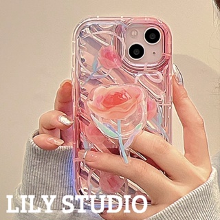 เคสโทรศัพท์มือถือ TPU แบบนิ่ม ลายดอกกุหลาบ มีป็อบอัพ สีชมพู สไตล์วินเทจ สําหรับ IPhone 11 14 Pro Max 13 Pro Max 12 X XS XS Max XR 7 8 Plus 1 ชิ้น