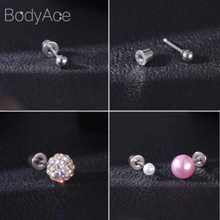 Bodyace 1 ชิ้น 3-8 มม. คริสตัล สกรู แบน ด้านหลัง ต่างหูสเตนเลส กระดูกอ่อน ต่างหูสตั๊ด ดอกไม้ ดาว หัวใจ ต่างหูสตั๊ด