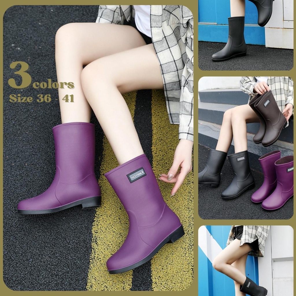 โกดัง KD24 รองเท้าบูทยางกันน้ำแฟชั่น พื้นหนา 3 สี