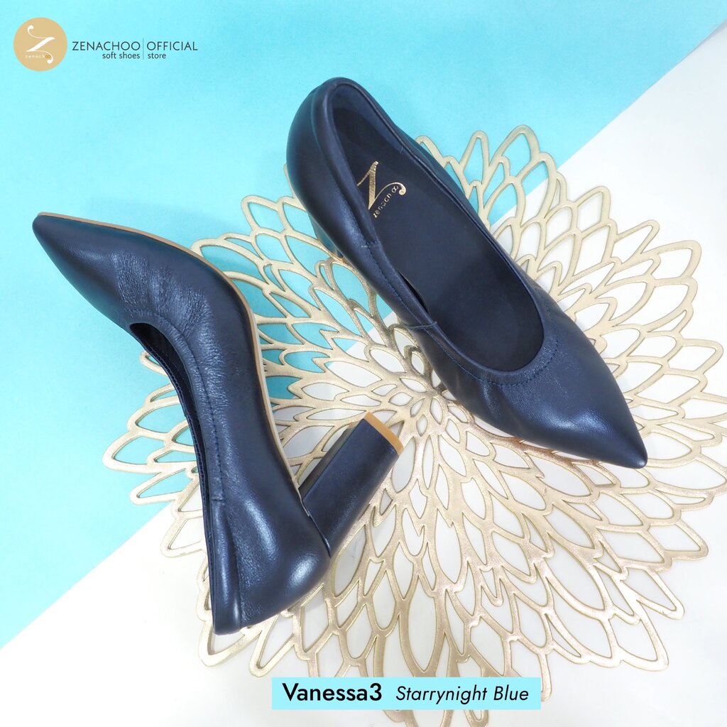 Zenachoo Vanessa3 สูง 3 นิ้ว หน้าเท้ากว้างเพิ่ม 1 ไซส์ หนังแกะแท้ เปลี่ยนไซส์ได้ ไม่รับคืนทรงปกติ หัวแหลม