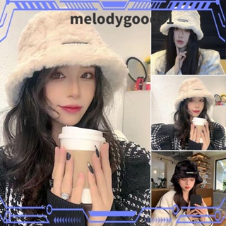 Melodygoods1 หมวกชาวประมง, หมวกบักเก็ต ผ้ากํามะหยี่ขนนิ่มเทียม สไตล์เกาหลี, หมวกแฟชั่น สีพื้น หนา ฤดูหนาว สําหรับผู้หญิง