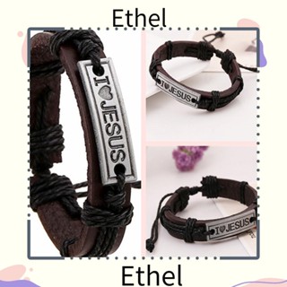 Ethel1 สร้อยข้อมือคาทอลิก อัลลอย ลายศาสนาคริสต์ "I Love JESUS" สีน้ําตาลเข้ม